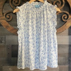 Floral Blouse L Ruffle Peasant Swing Top Cottagecore Sleeveless Tunic